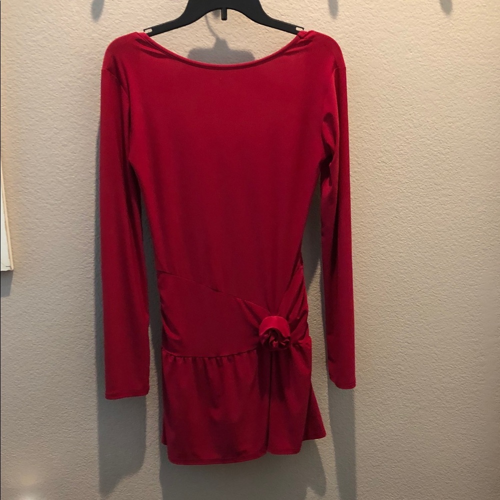 Long Sleeve Red Tie-Waist Dress